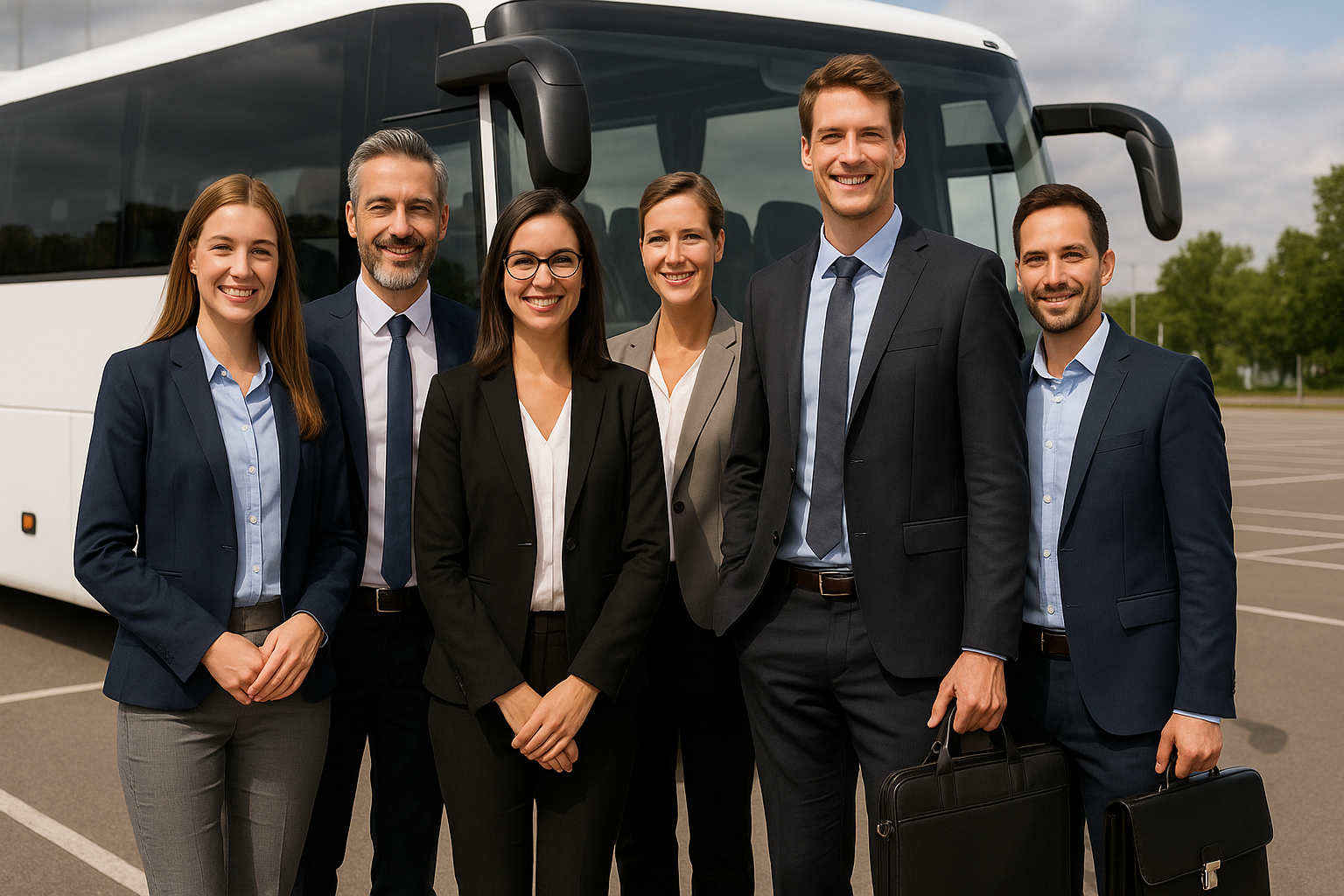 Gruppe-vor dem-Bus-Geschaeftsleute
